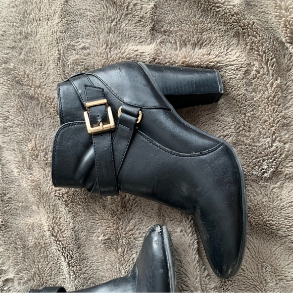 Black Ankle Boots w/ gold buckles - Picture 3 of 4
